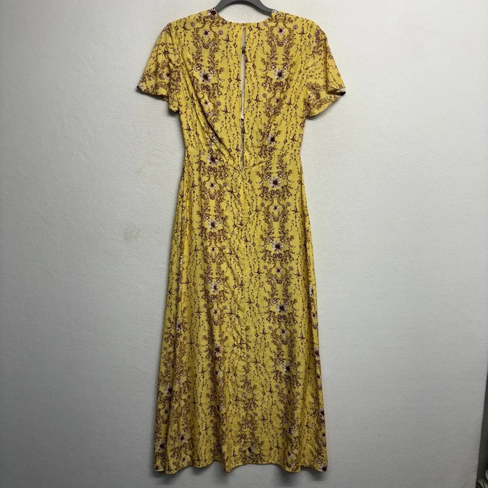 SANDRO Esther Cutout Floral Jaquard Midi‎ Dress in Yellow Cottagecore Prarie 34 - Picture 7 of 14